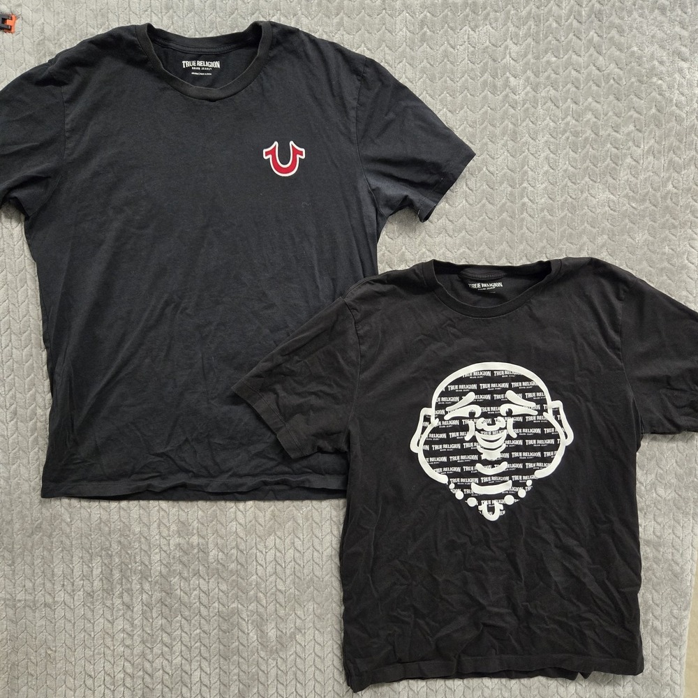 2 TRUE RELIGION ORIGINAL BUDDHA FACE Short Sleeve Graphic T-shirt 2XL Black